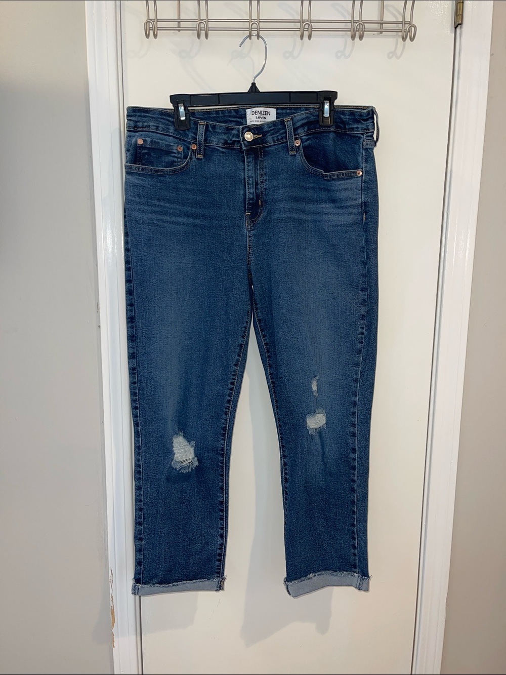 Denizen from Levi's Dark Blue Distressed Cropped Jeans